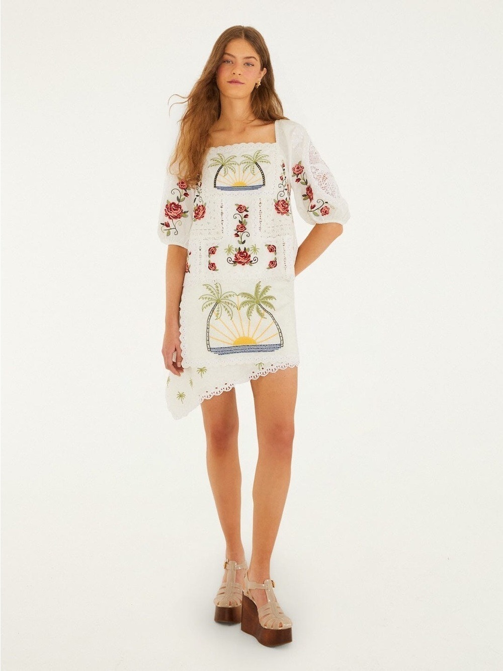 Farm Rio Off-White Tropi Scarf Embroidered Blouse - Picture 7 of 9